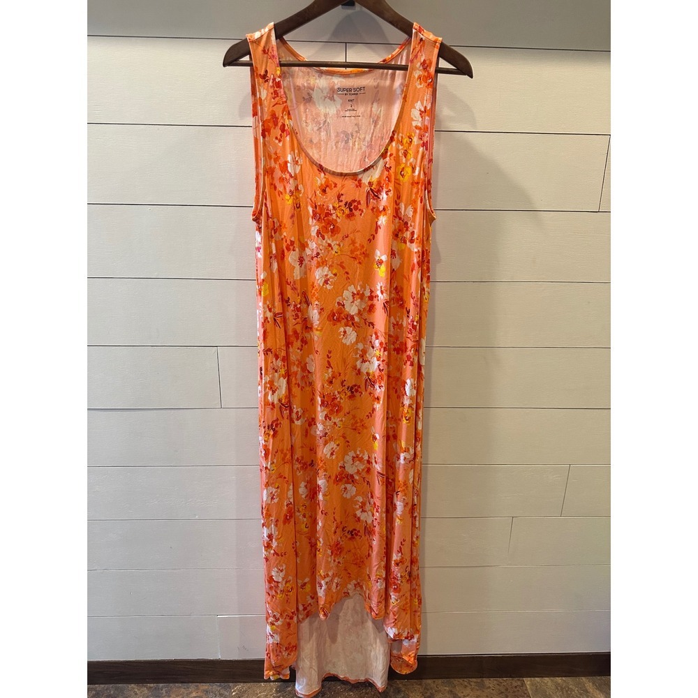 Torrid Super Soft Knit Maxi Dress Womens 2X Orange Floral Sleeveless Tank